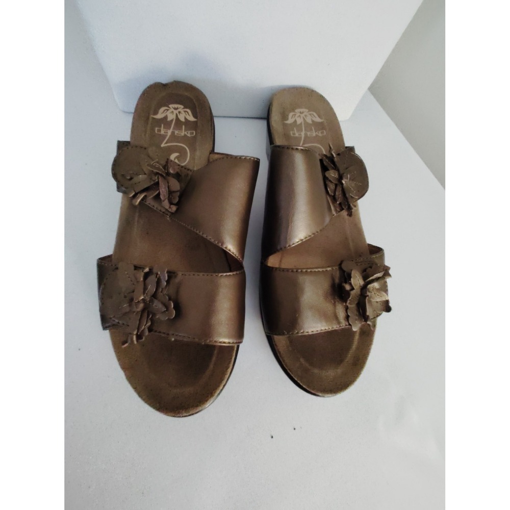 Dansko Donna Pewter Leather Adjustable Slip on Sandals Flower Women 37